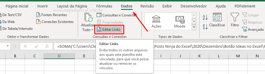 Editar link para quebrar vínculos no Excel