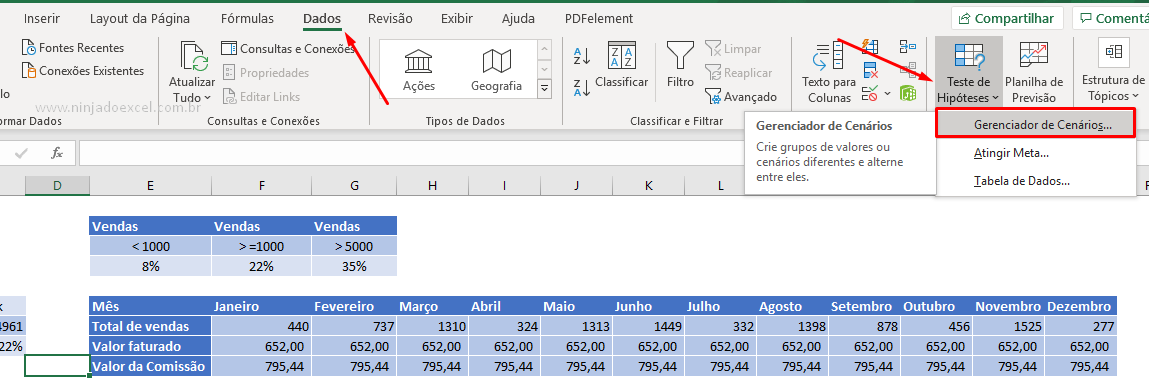 Gerenciador de Cenário no Excel