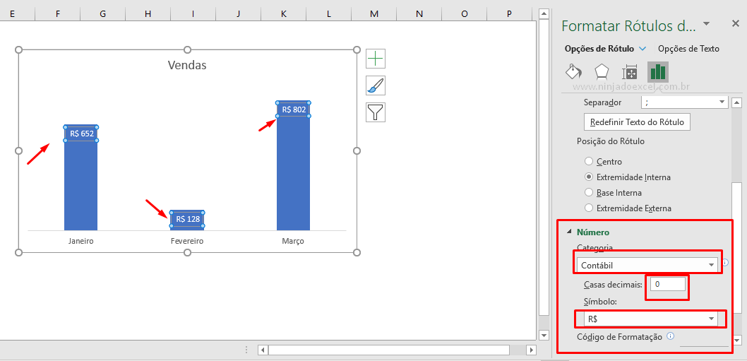 Número do Rótulos de Dados no Excel