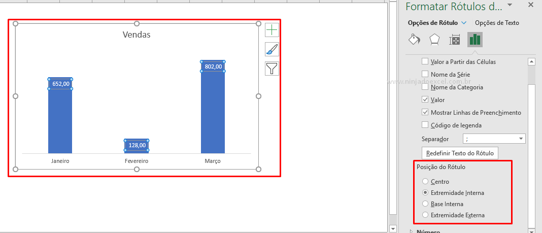 Posição do Rótulos de Dados no Excel