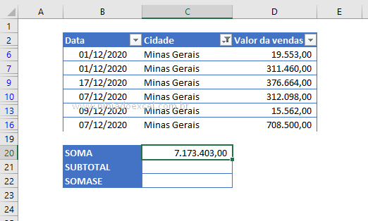 Somar Dados Filtrados No Excel