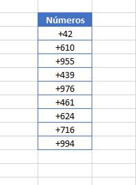 sinal de mais antes do número no Excel