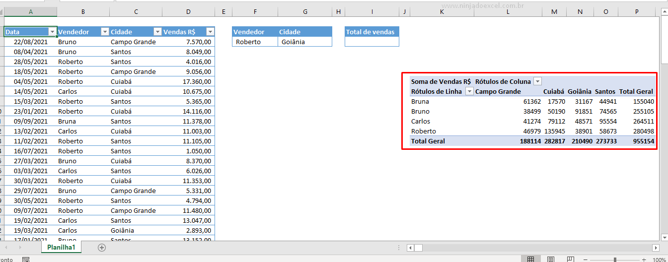 Criando tabela para usar na Função INFODADOSTABELADINÂMICA no Excel