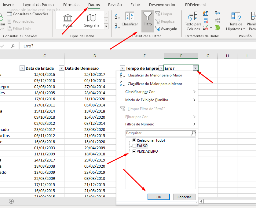 Filtrando erro para Função ÉERRO no Excel