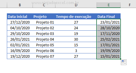 Final para Adicionar Dias a uma Data no Excel
