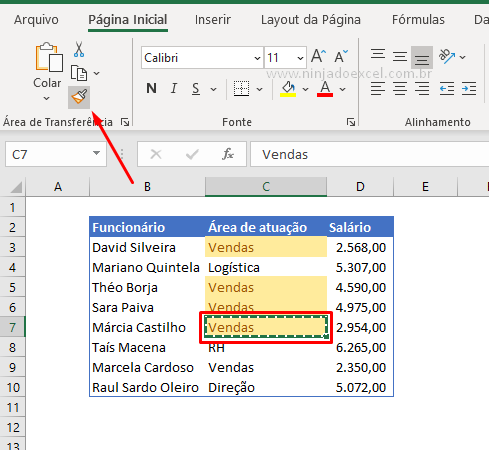 Pincel de formatação para Copiar Formatação Condicional para outra Célula do Excel