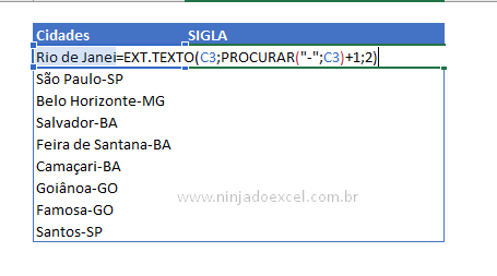 Quantidade de caracteres da função Procurar no Excel