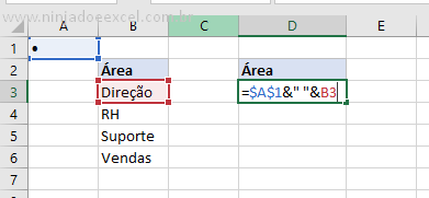 Concatenando para símbolos na lista suspensa do Excel