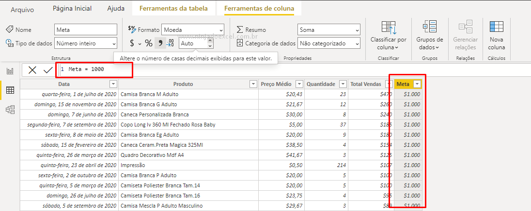 Meta para Função DIVIDE no POWER BI