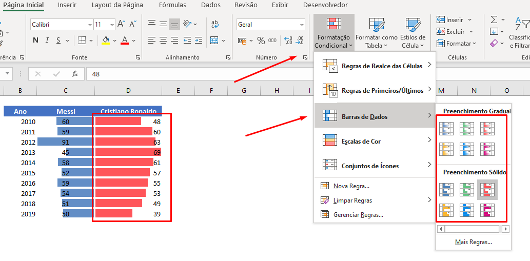 Nova barra do Gráfico de pirâmide com formatação condicional no Excel