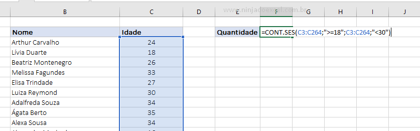 Parte II de Função CONT.SE Entre Dois Valores no Excel