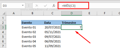 Função Mês para Trimestre no Excel