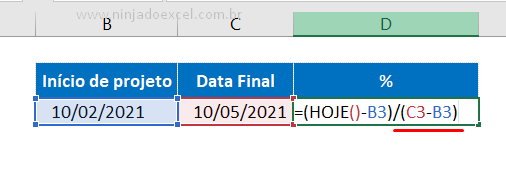 Parte 2 do cálculo para Porcentagem entre Datas no Excel