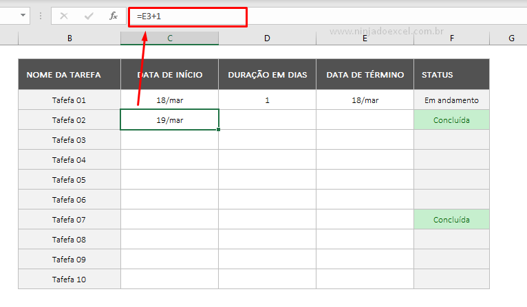Trabalhando data incial do Cronograma no Excel