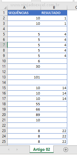 Base para Números Consecutivos repetidos no Excel
