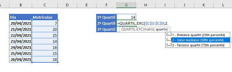 fórmula de quartil