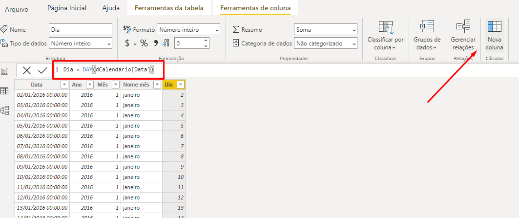 dCalendario = CALENDARAUTO com idioma em inglês - Guru do Excel e Power BI