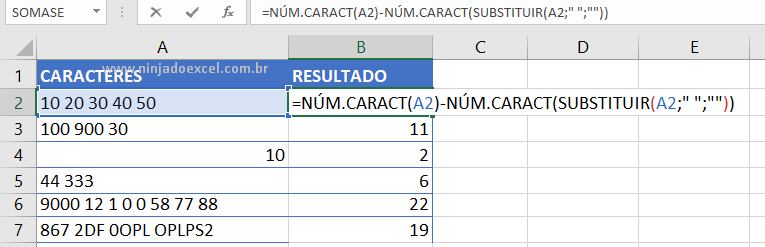 Função Núm.Caract com substituir para Contar Palavras ou Números no Excel