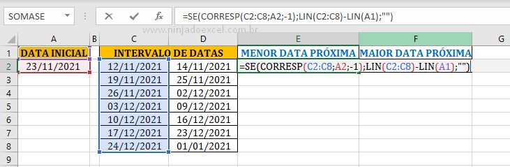 Função SE para encontrar a Menor e Maior Data Mais Próxima no Excel