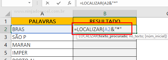 Função localizar para Completar Palavras Incompletas no Excel