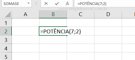 Função potência para Elevar ao Quadrado no Excel