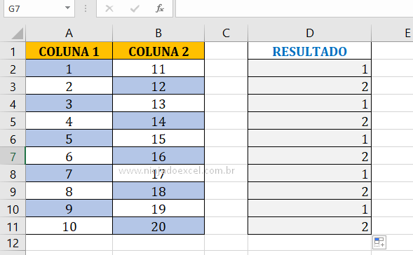 Primeiros resultados de Valores de Duas Colunas no Excel