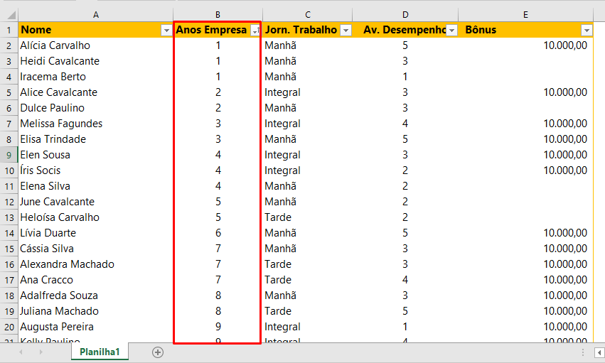 Resultado de Ordem Alfabética no Excel por números