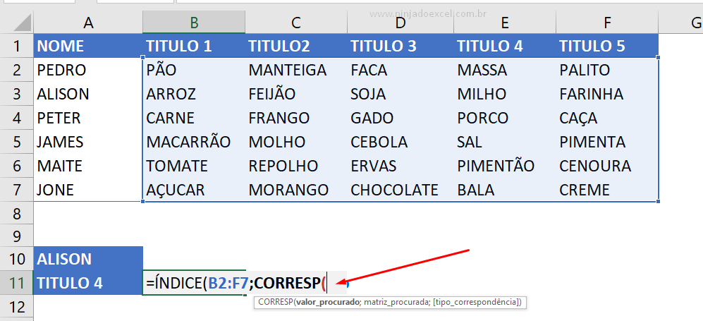 Abrindo CORRESP para Índice e Corresp no Excel