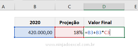 Calcular Porcentagem no Excel diminuindo valor