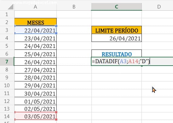 Aplicando a função Datadif em Função Datadif no Excel