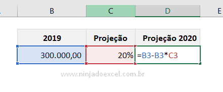 Calcular Porcentagem no Excel diminuindo valor