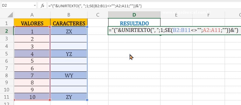 Concatenando Parenteses na função Unirtexto em Como Juntar Valores em uma Célula no Excel