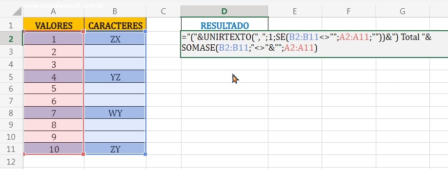 Concatenando função Somase em Como Juntar Valores em uma Célula no Excel