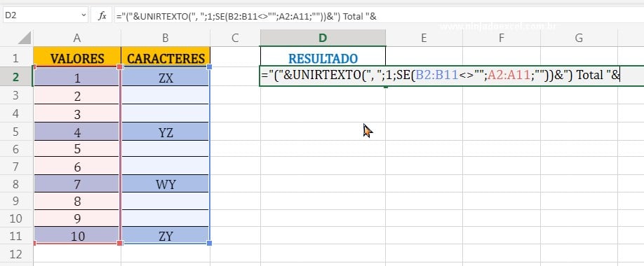 Concatenando o nome Total em Como Juntar Valores em uma Célula no Excel