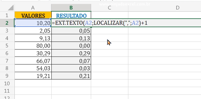 Extraindo o texto em Teste de Excel