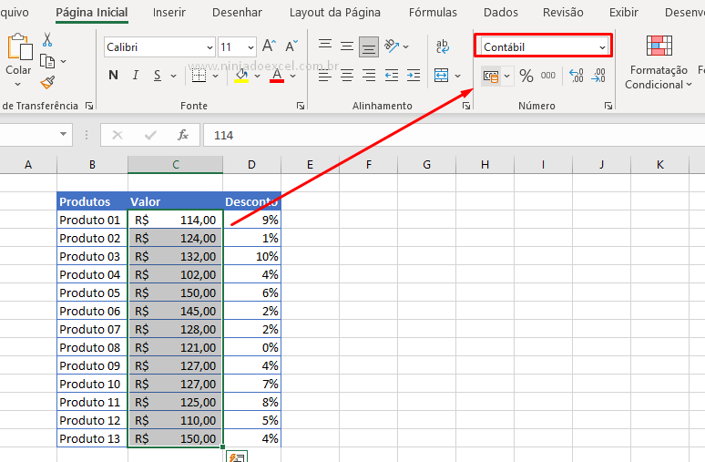 Formatando como contábil para criar uma planilha no Excel