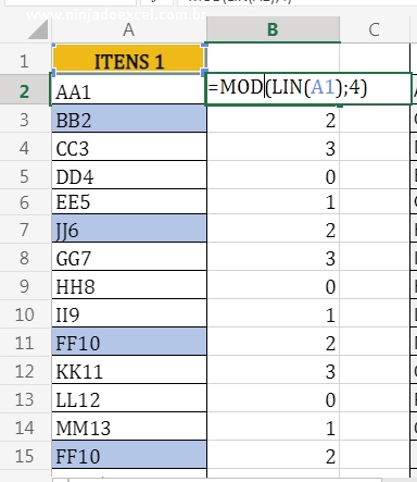 Função Mod em Remover Itens Destacados no Excel