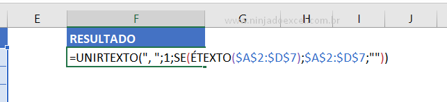 Função UNIRTEXTO na Função ÉTEXTO no Excel