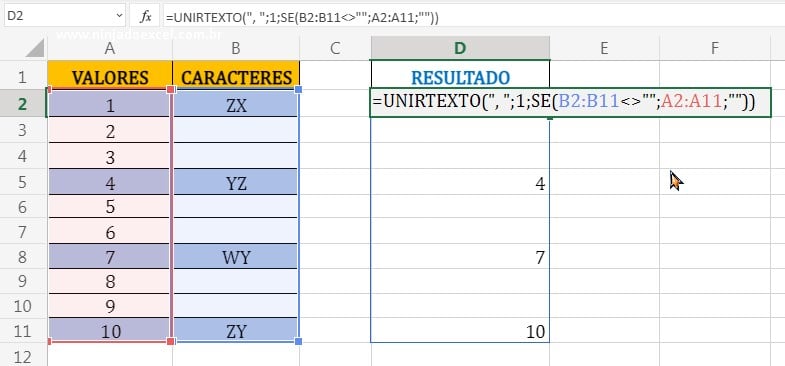 Função Unirtexto em Como Juntar Valores em uma Célula no Excel