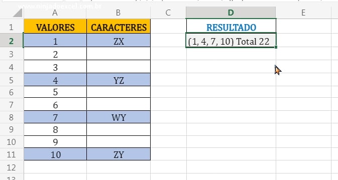 Resultado final em Como Juntar Valores em uma Célula no Excel