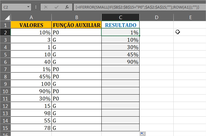 Resultado final em Extrair Formatos em Porcentagem no Excel