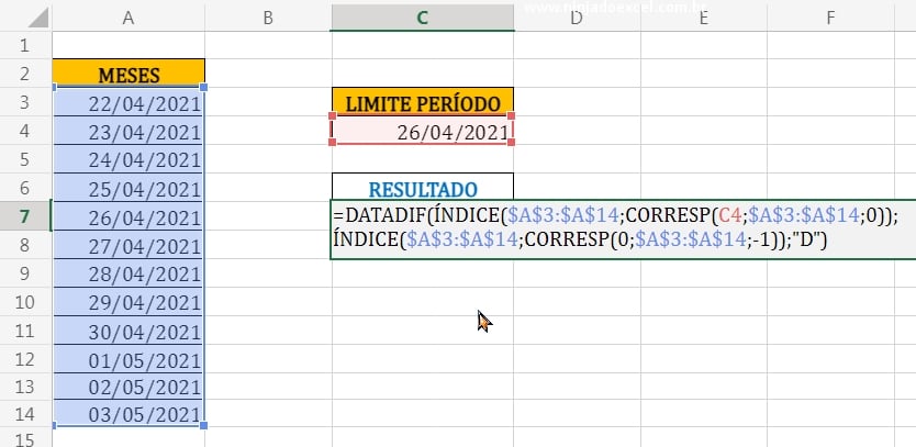 Terceiro argumento da função Datadif, referenciando os meses em Função Datadif no Excel