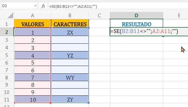 Teste lógico com função SE em Como Juntar Valores em uma Célula no Excel