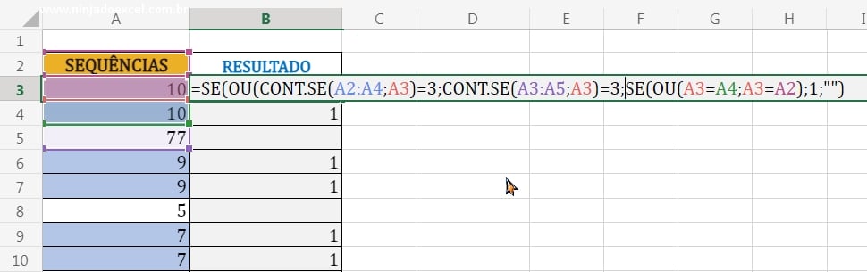 Usando a segunda função Cont.se em Teste de Excel Avançado