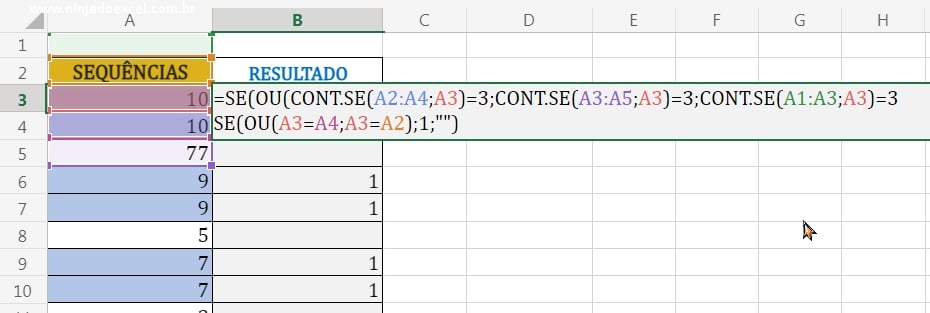 Usando a terceira função Cont.se em Teste de Excel Avançado