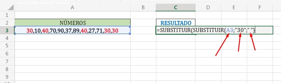 Argumento da função SUBSTITUIR em Números Específicos em uma Célula no Excel
