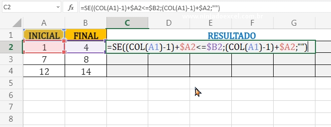 Argumento falso da função Se em Sequencia Entre Dois Números no Excel