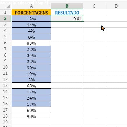 Entendendo números decimais em Contar um intervalo de porcentagens no Excel