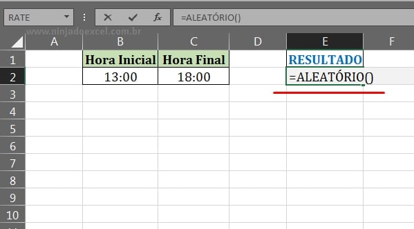 Função ALEATÓRIO em Gerar Horas Aleatórias no Excel
