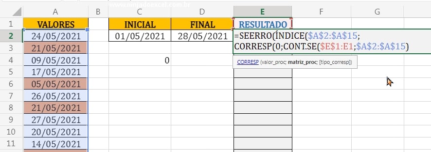 Função Cont.se, dentro da função Corresp em Aleatórias sem Repetir no Excel